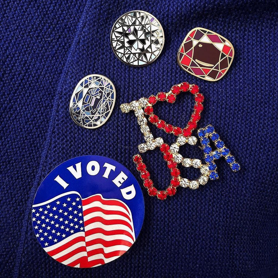 Women In Suits - Pins and stickers styled together