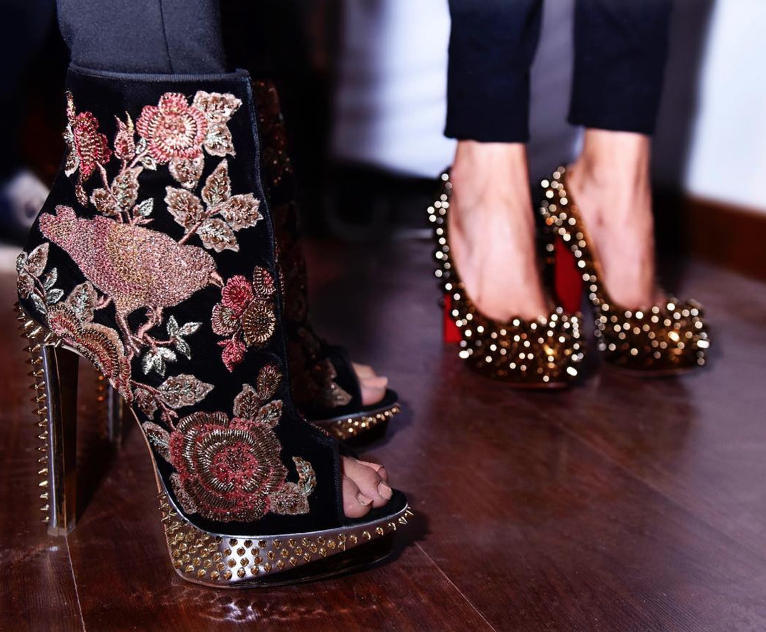 Sabyasachi Collection - Floral embroidered peep toe boots