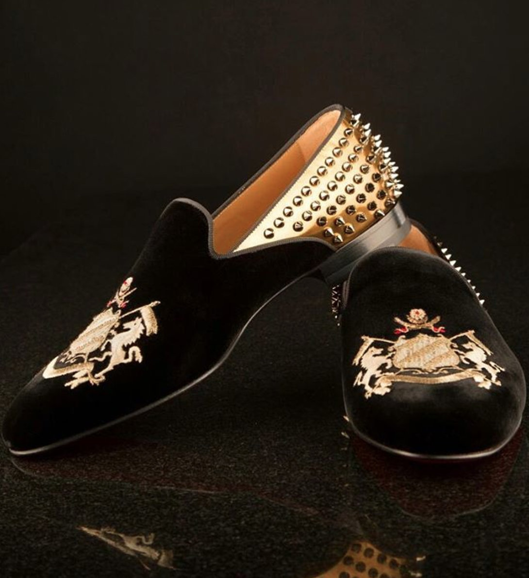 Sabyasachi Collection - Mens black loafers with spikes at the back 