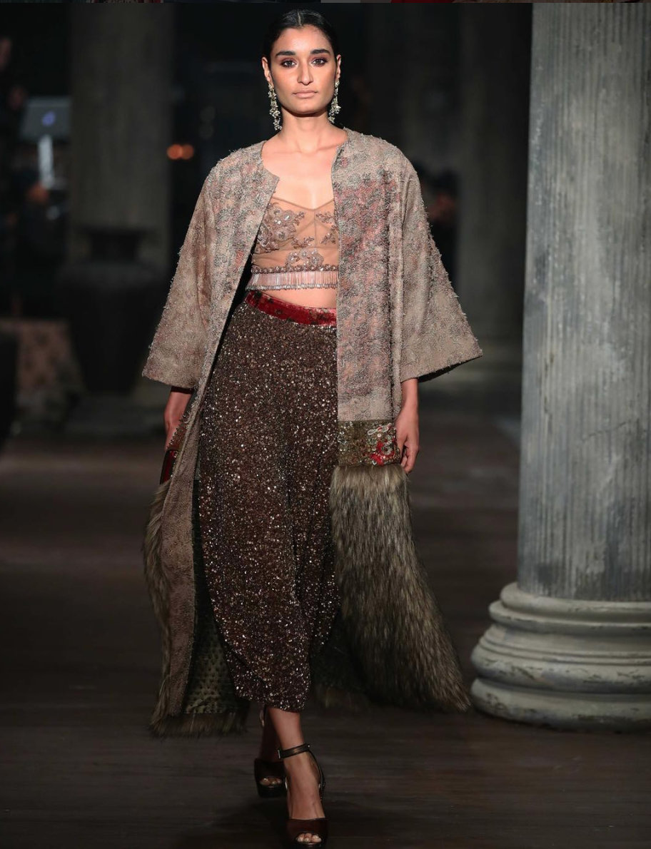 Sabyasachi Collection - high waisted skirt with a fur detailed jacket