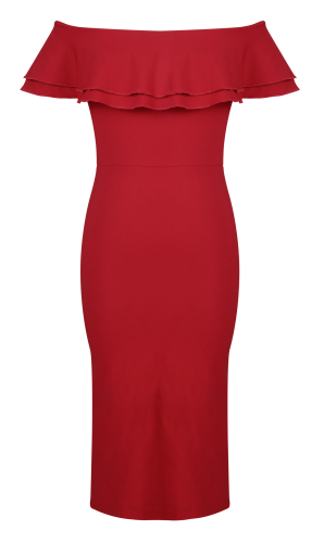 Indian Fashion Designers - Red off-shoulder dress by Gauri & Nainika x Koovs